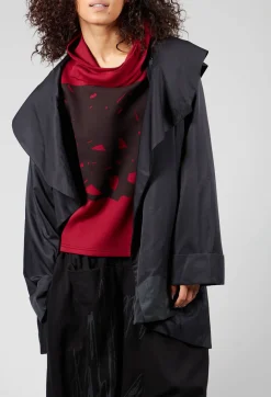 Moyuru Coats^Open Collar Coat with Print in Black