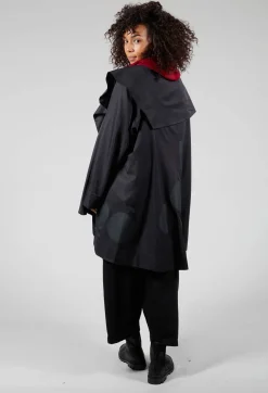 Moyuru Coats^Open Collar Coat with Print in Black
