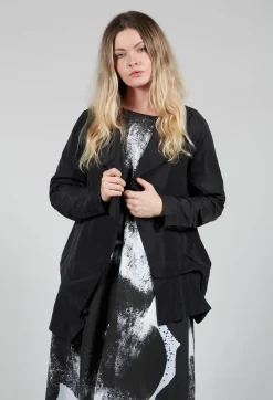 Moyuru Jackets^Open Collar Jacket with Hemline Feature in Black