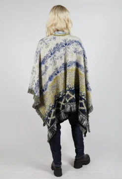 Be Your Essence Jackets^Open Front Cape in Beige and Navy Pattern
