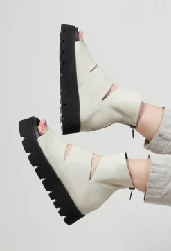 Lofina Boots^Open Toe Cut Out Boots in Gasoline Greige