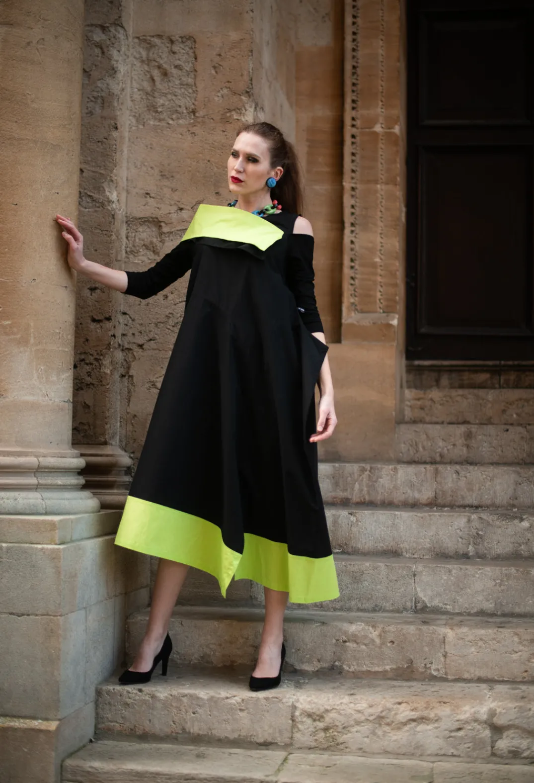 Xenia Design Dresses^OPLI Dress in Black Light Green