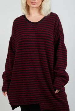 Pal Offner Jumpers^Oversized Pull Over in Striped Black and Merlot