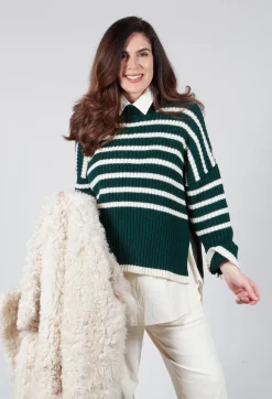 Collectors Club Jumpers^Oversized Pull with Green and Ecru Stripes