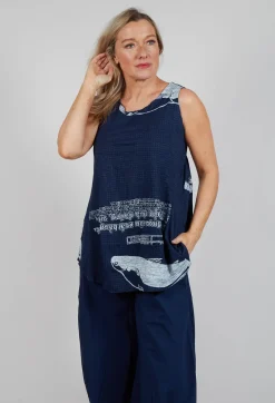 Rundholz Black Label Tops^Oversized Top with High Low Hem in Navy Print