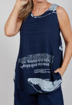 Rundholz Black Label Tops^Oversized Top with High Low Hem in Navy Print