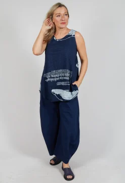 Rundholz Black Label Tops^Oversized Top with High Low Hem in Navy Print