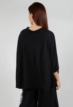 Bread and Butter Tops^Overszied Dipped Hem Top in Black