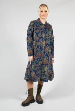 Blueberry Tops^Paisley Print Cord Knee Length Top in Navy