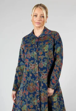 Blueberry Tops^Paisley Print Cord Knee Length Top in Navy