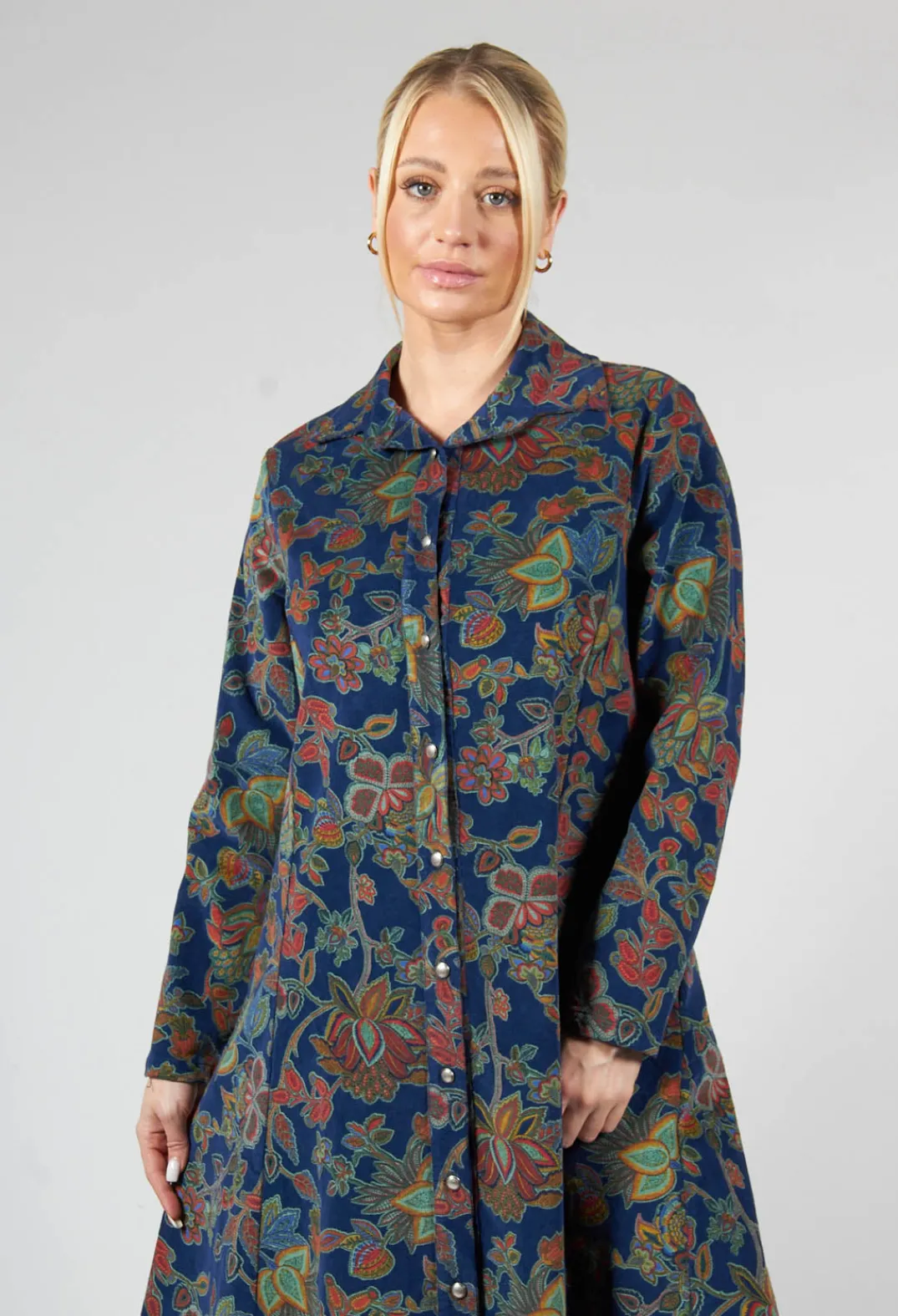 Blueberry Tops^Paisley Print Cord Knee Length Top in Navy