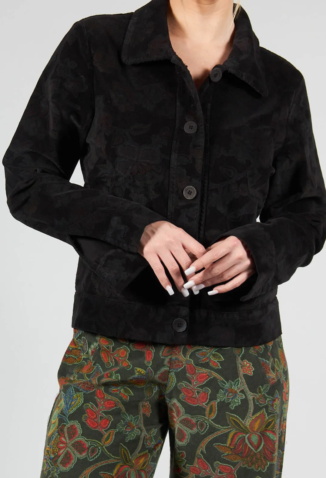 Blueberry Jackets^Paisley Print Short Cord Jacket in Black