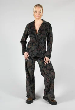 Blueberry Jackets^Paisley Print Velvet Blazer in Black