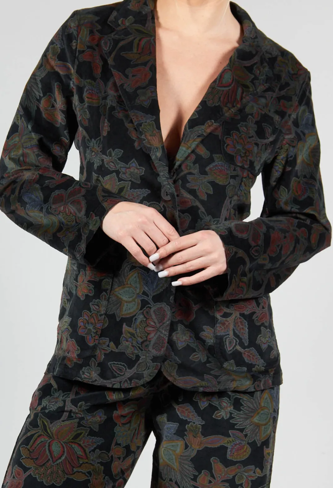 Blueberry Jackets^Paisley Print Velvet Blazer in Black
