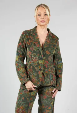 Blueberry Jackets^Paisley Print Velvet Blazer in Moss