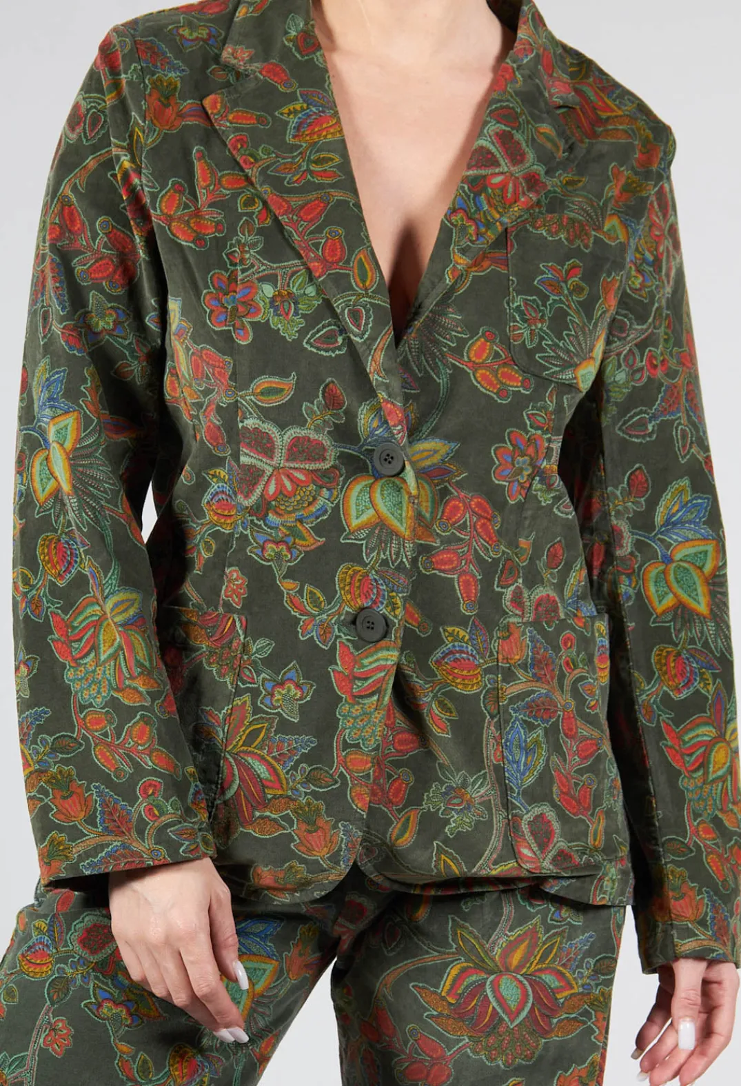Blueberry Jackets^Paisley Print Velvet Blazer in Moss