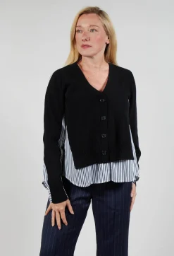 Mei Meij Cardigans^Panelled Stripe Shirt in Nero and Off White