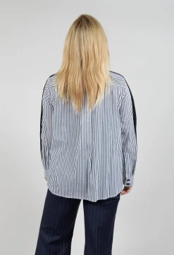 Mei Meij Cardigans^Panelled Stripe Shirt in Nero and Off White