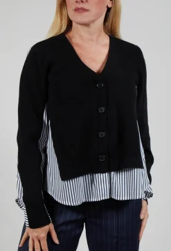 Mei Meij Cardigans^Panelled Stripe Shirt in Nero and Off White