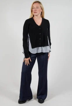 Mei Meij Cardigans^Panelled Stripe Shirt in Nero and Off White