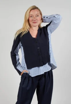 Mei Meij Cardigans^Panelled Stripe Shirt in Dark Navy and Off White