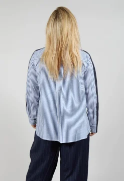 Mei Meij Cardigans^Panelled Stripe Shirt in Dark Navy and Off White