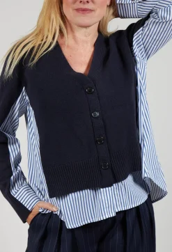Mei Meij Cardigans^Panelled Stripe Shirt in Dark Navy and Off White