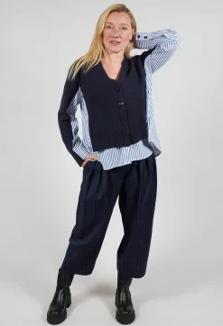 Mei Meij Cardigans^Panelled Stripe Shirt in Dark Navy and Off White