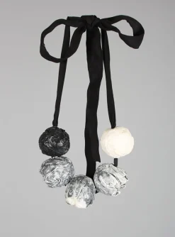 Alice Visin Necklaces^Paper Mache Ball Necklace with Ribbon Tie in Monochrome