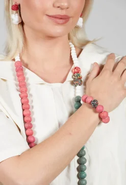 Alice Visin Bracelets^Paper Mache Bracelet with Floral Bead in Red