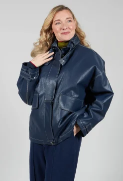 Beatrice B Coats^Parka Faux Leather Jacket in Blue Notte