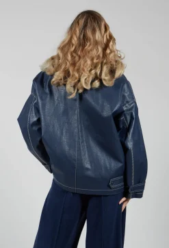 Beatrice B Coats^Parka Faux Leather Jacket in Blue Notte