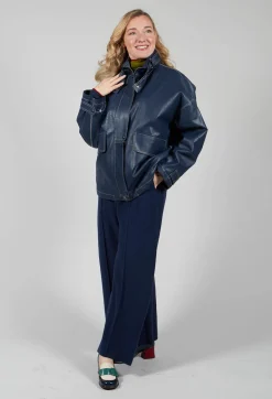 Beatrice B Coats^Parka Faux Leather Jacket in Blue Notte