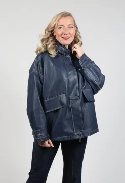 Beatrice B Coats^Parka Faux Leather Jacket in Blue Notte