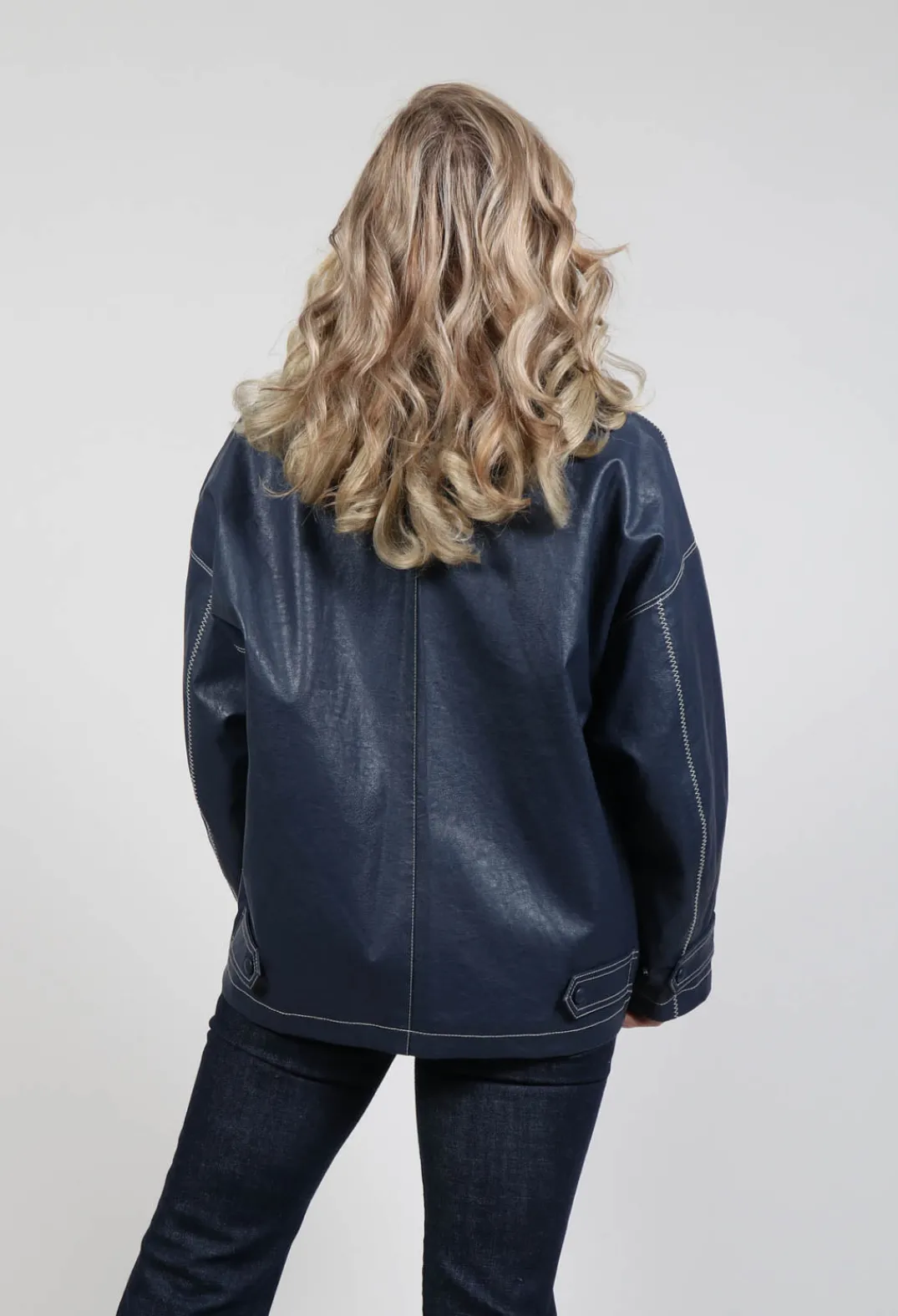 Beatrice B Coats^Parka Faux Leather Jacket in Blue Notte