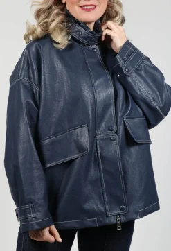 Beatrice B Coats^Parka Faux Leather Jacket in Blue Notte