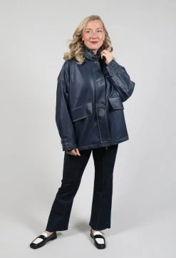 Beatrice B Coats^Parka Faux Leather Jacket in Blue Notte