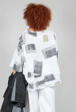 Bread and Butter Tops^Patch Print Boxy Top in White and Black