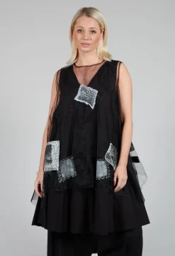Bread and Butter Tops^Patch Print Mesh Vest in Black and White