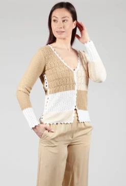 Beatrice B Cardigans^Patched Crochet Cardigan in Jojoba