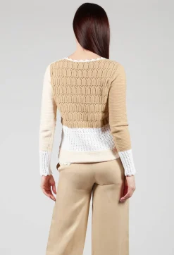 Beatrice B Cardigans^Patched Crochet Cardigan in Jojoba
