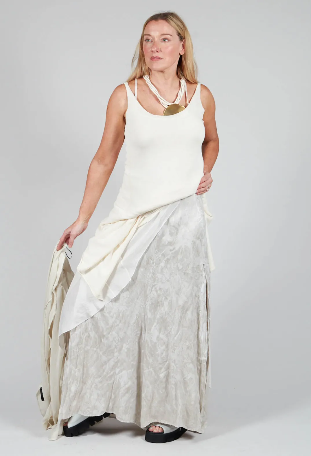 Masnada Trousers^Patterned Split Trousers in Silver
