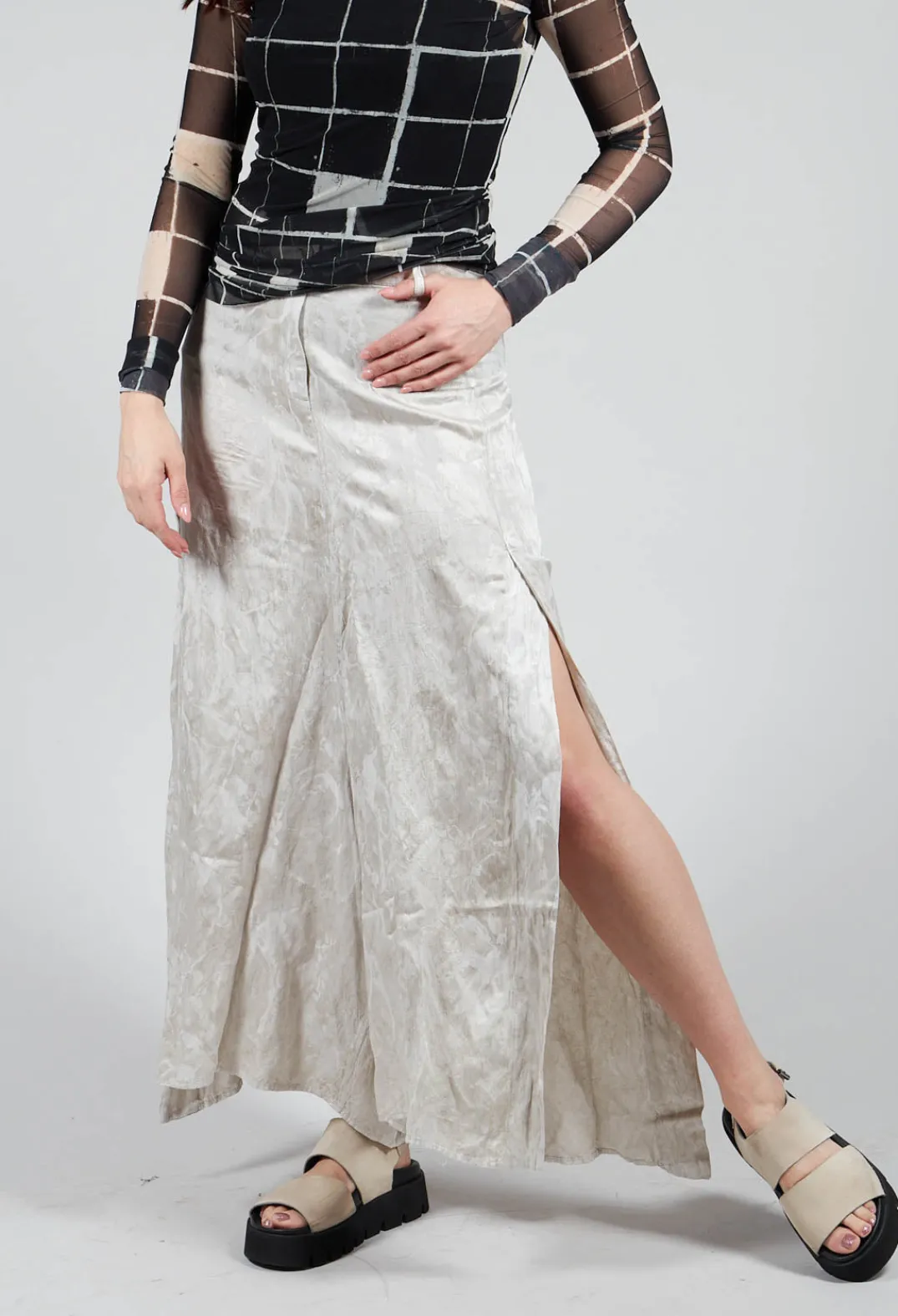 Masnada Trousers^Patterned Split Trousers in Silver