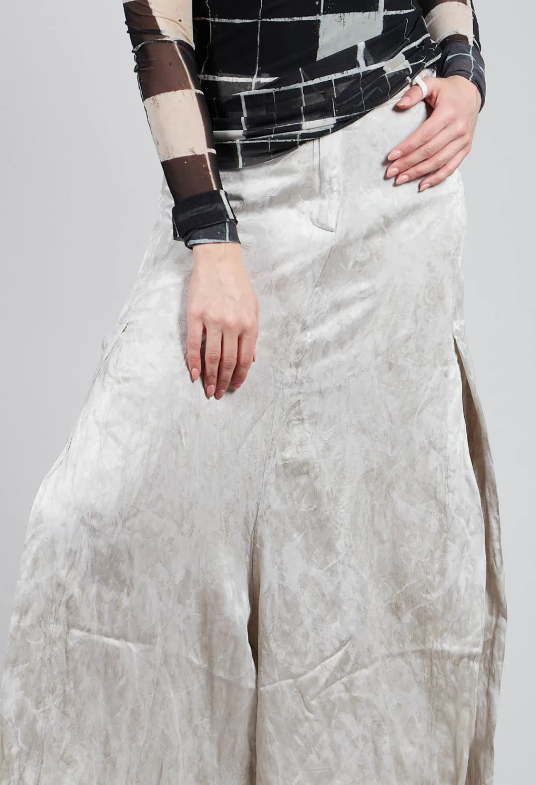 Masnada Trousers^Patterned Split Trousers in Silver