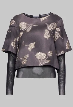 Xenia Design Co-ords & Suits^Patterned Top with Mesh insert in Mauve