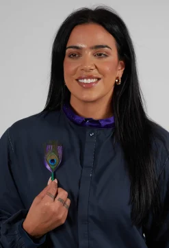 Umit Unal Brooches^Peacock Feather Pin in Green and Purple