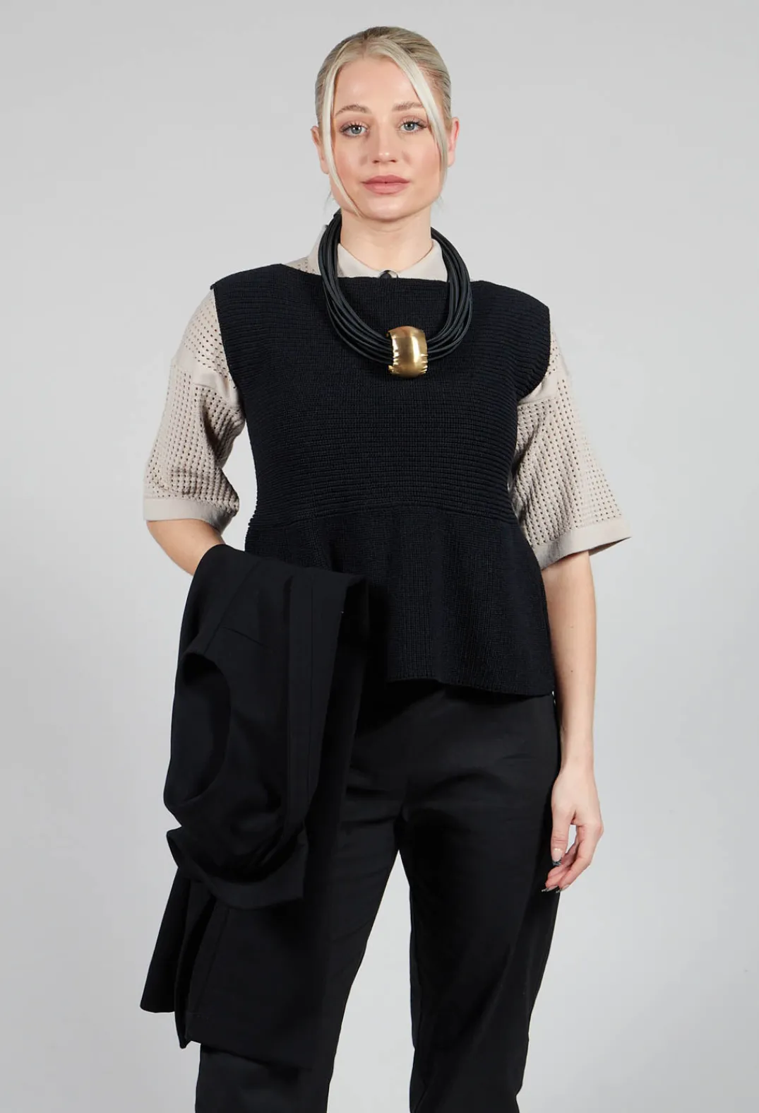 Sarah Pacini Jumpers^Peplum Sweater Vest in Black