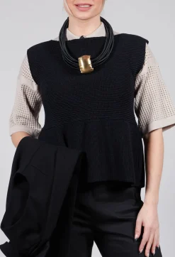 Sarah Pacini Jumpers^Peplum Sweater Vest in Black