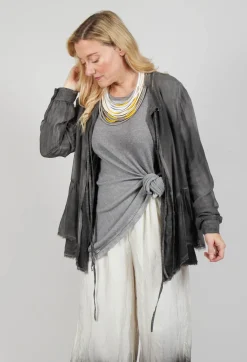 Sanctamuerte Tops^Peplum Tie Blouse in Lino Grey Storm
