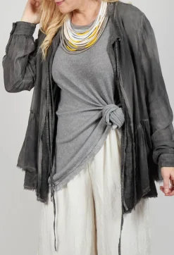 Sanctamuerte Tops^Peplum Tie Blouse in Lino Grey Storm